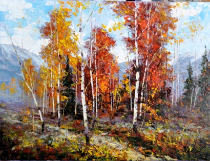 Dean Bradshaw's "Mountain Treasures" was one of many autumnal odes in a solo show at the Marshall Gallery in downtown Scottsdale in October. Photo courtesy of the gallery.