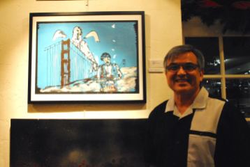 One of my best stops was at the Olney Gallery in Trinity Cathedral, where local artists have created HIV/AIDS-themed works to coincide with the cathedral's temporary display of portions of the national AIDS quilt. Curator Manny Burruel displays his print "My Nino," in tribute to his late godfather.